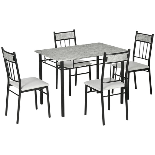 Five Piece Dining Table Set with Marble Effect Top for Modern Kitchens Grey Black