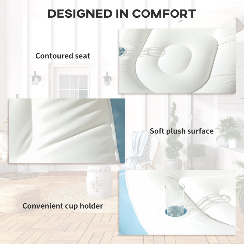 Inflatable Chair and Footstool Set for Quick Extra Seating Indoors or Outdoors White and Blue