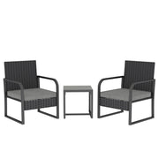 Rattan Garden Bistro Set for Two with Cushions and Glass Table for Small Spaces Black AOSOM
