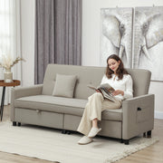 Beige Three Seater Velvet Feel Sofa Bed Stylish and Comfortable by HOMCOM