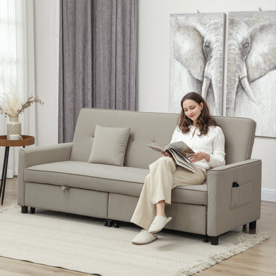 Beige Three Seater Velvet Feel Sofa Bed Stylish and Comfortable by HOMCOM
