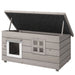 Grey Wooden Outdoor Cat House Raised Shelter with Openable Roof and Window by PawHut