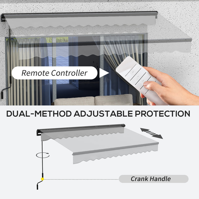 Light Grey 2.5 x 3.5m Electric Garden Awning With Remote and Durable Aluminium Frame