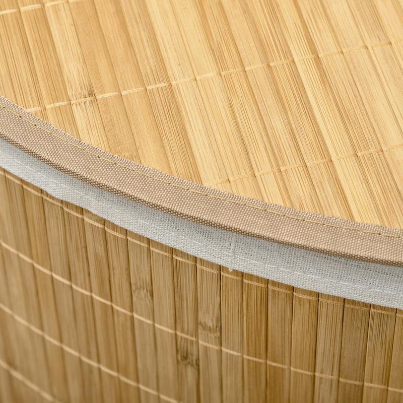 Bamboo Laundry Basket With Lid And Removable Liner 55L For Corner Storage, Natural