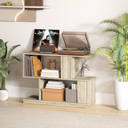 S Shaped Wooden Side Table with Storage Shelf for Living Room or Bedroom, Natural Wood