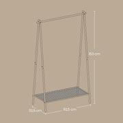 Labelled dimensions diagram of the clothes rack showing 92.5 x 33.5 x 153 cm