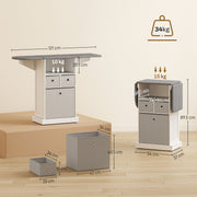 Dimensions diagram for Homcom ironing board cabinet, unfolded and folded sizes