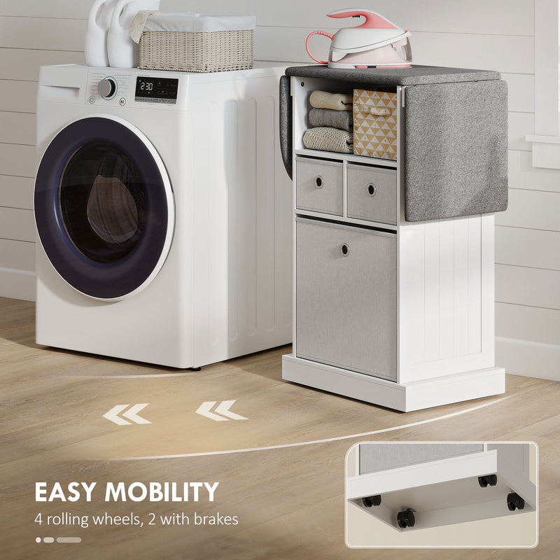 Ironing board cabinet rolling wheels with two locking brakes