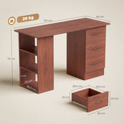 Home Office Computer Desk With Drawers and 3 Storage Shelves for Work or Study Walnut Brown AOSOM