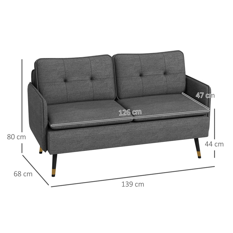 Modern Dark Grey Two Seater Loveseat Sofa With Cushions and Steel Legs by HOMCOM