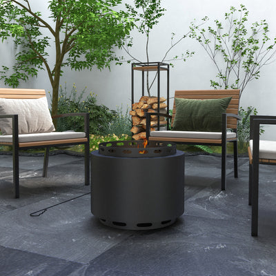 Portable Smokeless Fire Pit 48cm Wood Burning Metal Heater With Poker For Garden Camping
