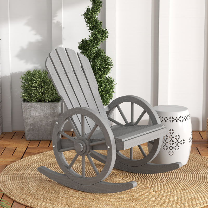 Grey Wooden Adirondack Rocking Chair Reclining Garden Armchair by Outsunny