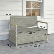 Garden Storage Bench with Hidden Compartment and Cushioned 2 Seater for Tidy Patios Light Grey Outsunny