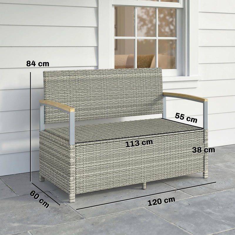 Garden Storage Bench with Hidden Compartment and Cushioned 2 Seater for Tidy Patios Light Grey Outsunny