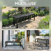 Garden Bench for Two with Durable Wood Effect Seat and Steel Frame Grey Black Outsunny