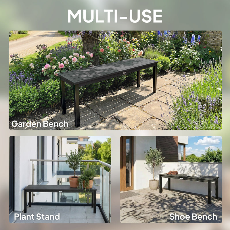 Garden Bench for Two with Durable Wood Effect Seat and Steel Frame Grey Black Outsunny