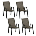 Set of 4 Stackable Garden Chairs with Mesh Seats in Mixed Brown for Outdoor Use