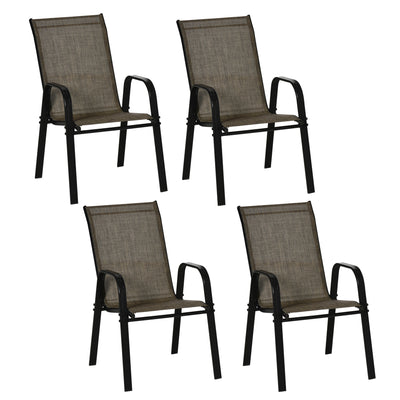 Set of 4 Stackable Garden Chairs with Mesh Seats in Mixed Brown for Outdoor Use