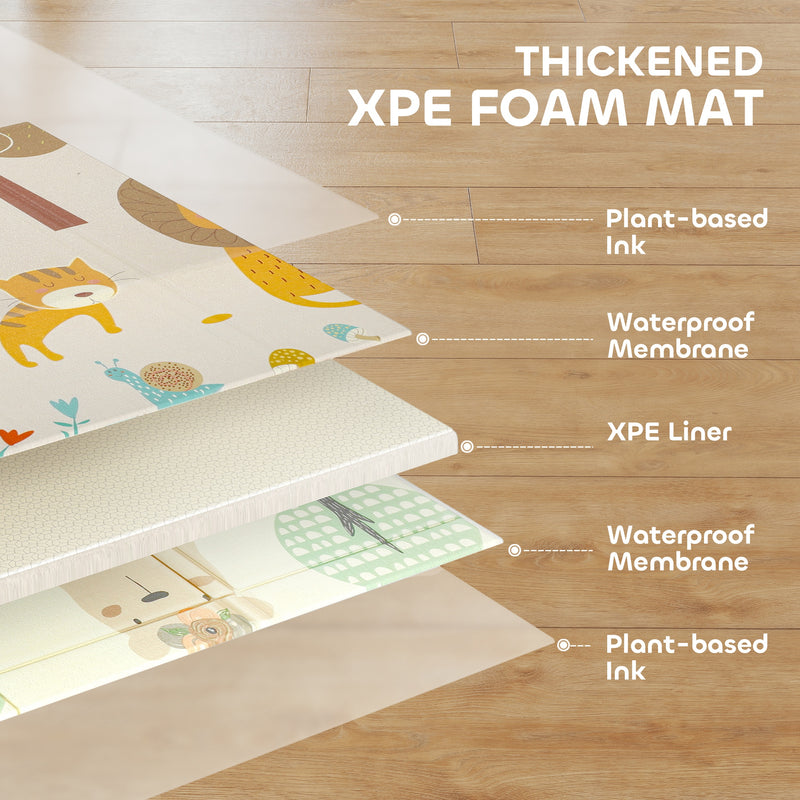 Foldable Reversible Baby Play Mat Waterproof and Soft for Crawling and Tummy Time Animal Print AOSOM