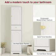 Tall Bathroom Storage Cabinet with Arched Double Doors and Shelves for Home, White