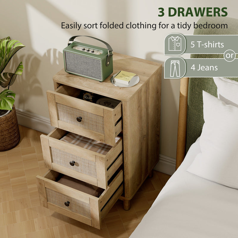 Wooden Chest Drawers For Bedroom Or Living Room - 3 Spacious Drawers - Oak Finish