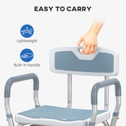Height Adjustable Shower Chair with Backrest and Arms for Elderly Support Light Blue