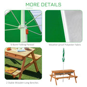 Kids Wooden Picnic Table with Benches Sand and Water Play Adjustable Parasol by Outsunny