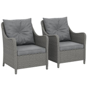 Set of 2 Rattan Garden Chairs with Cushions High Back and Armrests for Outdoor Use, Dark Grey