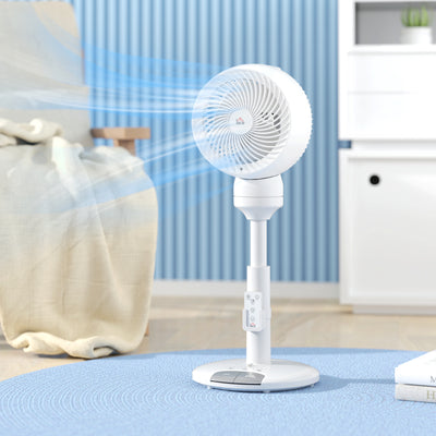 White 9 Inch Air Circulator Fan With 3 Speeds Remote Control and Adjustable Height by HOMCOM