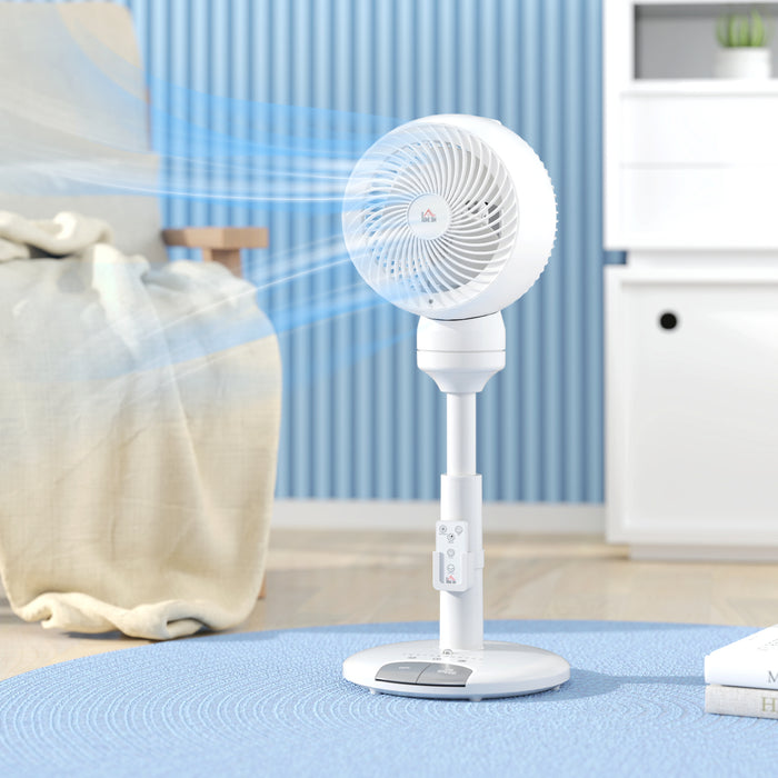 White 9 Inch Air Circulator Fan With 3 Speeds Remote Control and Adjustable Height by HOMCOM