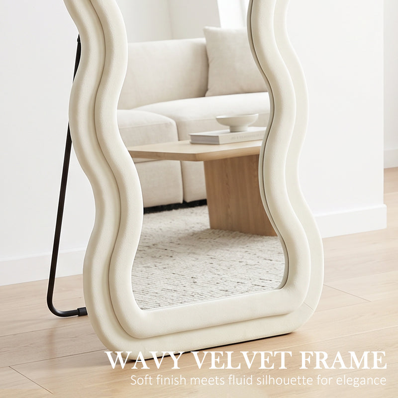 Full Length Mirror for Quick Outfit Checks with Velvet Frame Cream White