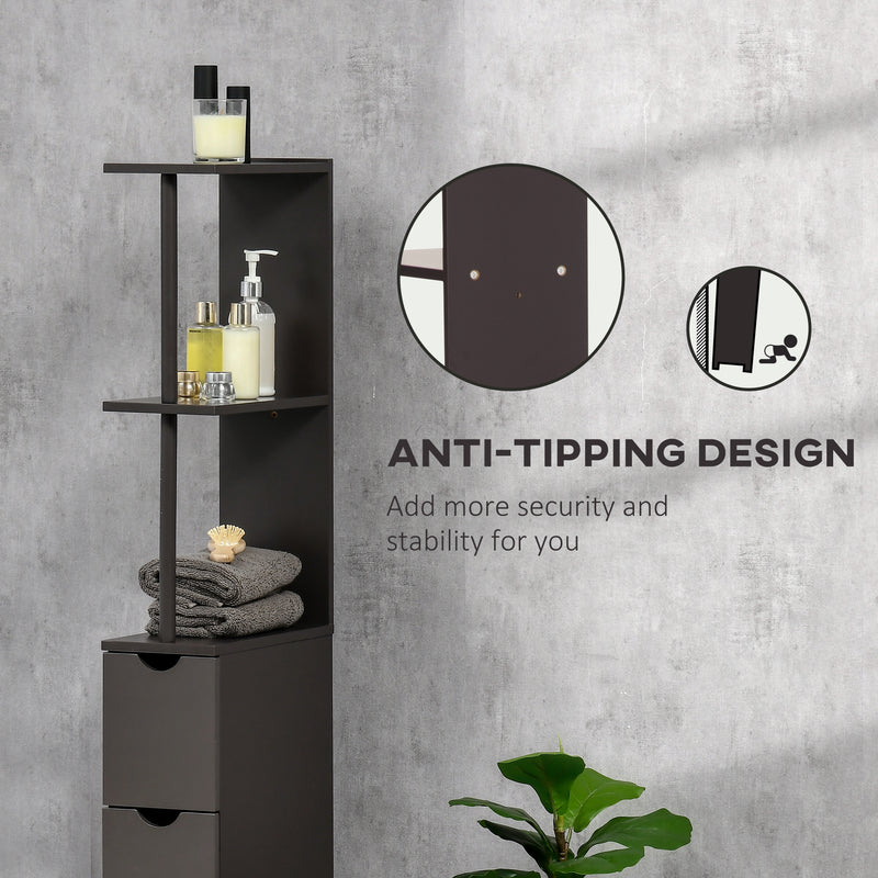 Tall Freestanding Bathroom Storage Cabinet With Shelves and Drawers Brown by HOMCOM