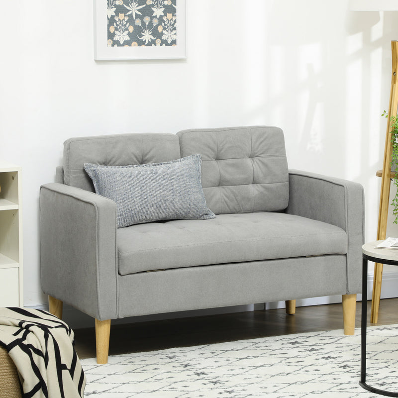 2 Seater Sofa with Hidden Storage and Wooden Legs for Small Spaces Light Grey