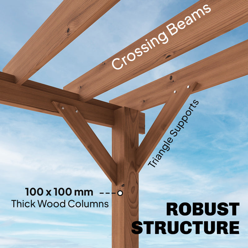 3.6 x 3m Wooden Garden Pergola for Shaded Outdoor Seating and Climbing Plants, Maple Wood Effect