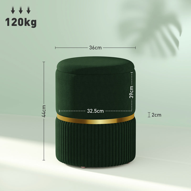 Green Velvet Feel Round Storage Ottoman with Padded Seat by HOMCOM