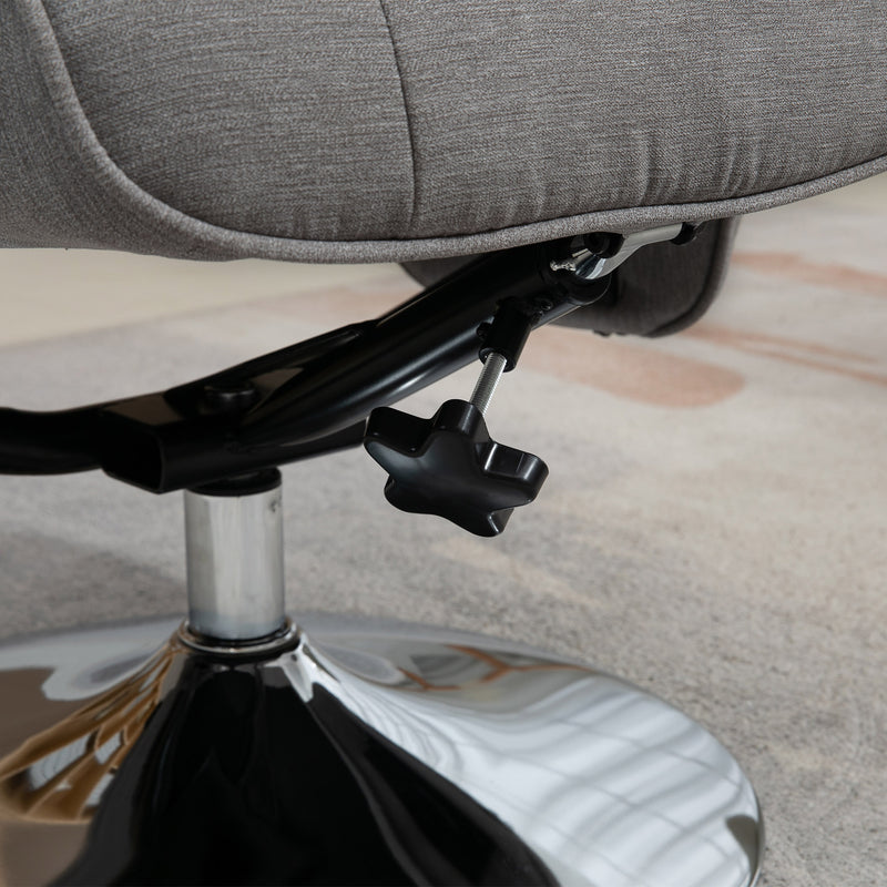 Grey Velvet Swivel Recliner Armchair With Footstool For Living Room Or Office Use