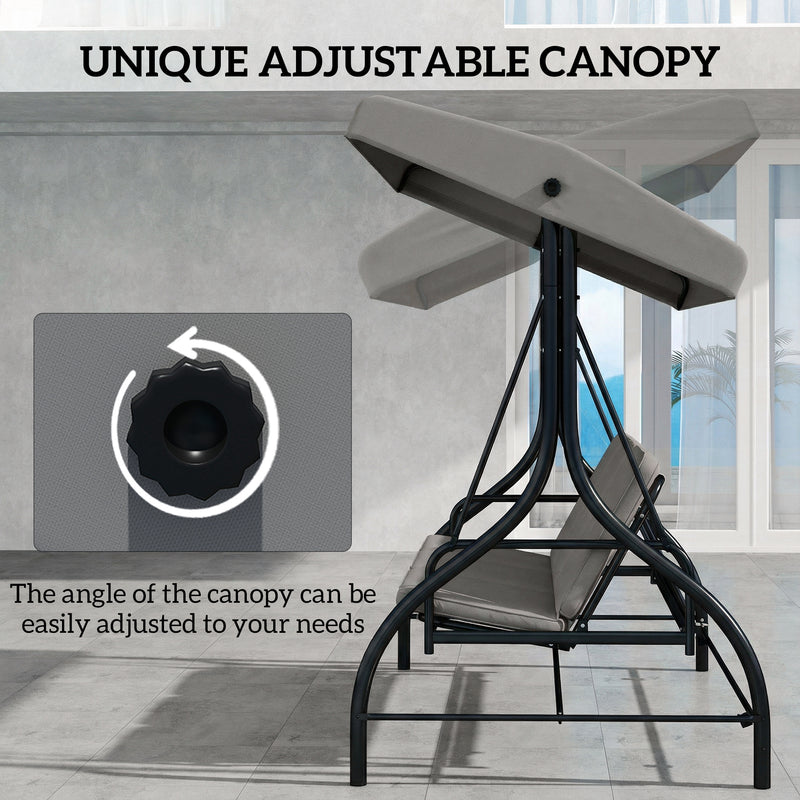 3 Seater Garden Swing Seat with Adjustable Canopy and Fold Flat Bed for Outdoor Relaxing Light Grey Outsunny