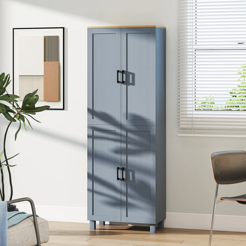 Freestanding Kitchen Pantry Cabinet with Adjustable Shelves for Storage, Grey Wood Effect