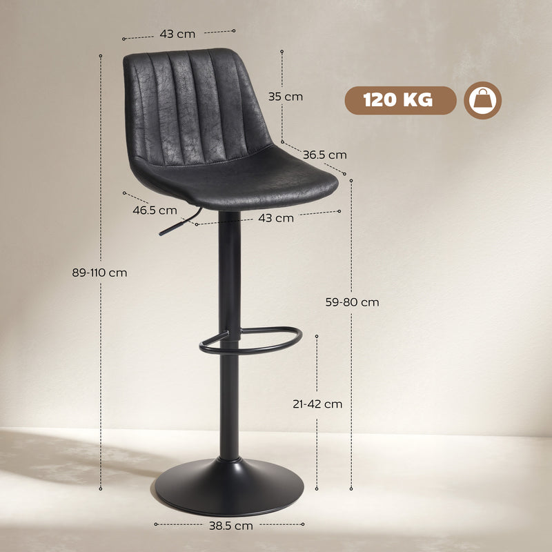 Set of 2 Leathaire Tub Bar Stools with Footrest for Kitchen or Home Bar Black