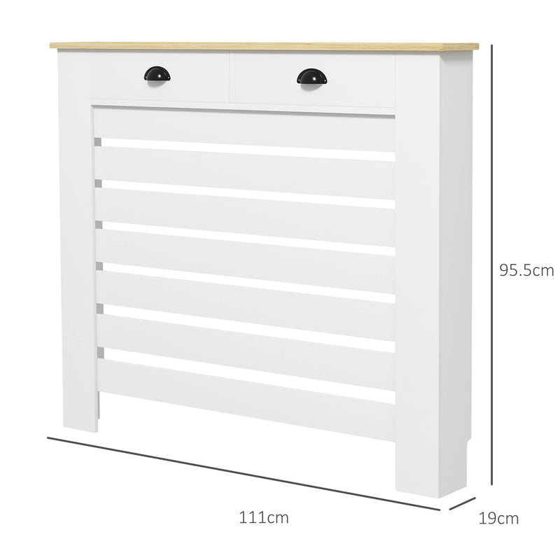 Radiator Cover With Top Drawer Storage Fits 111cm Width Ideal For Hiding Heaters, White