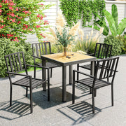 Set of 4 Black Metal Garden Chairs with Stackable Design for Outdoor Dining