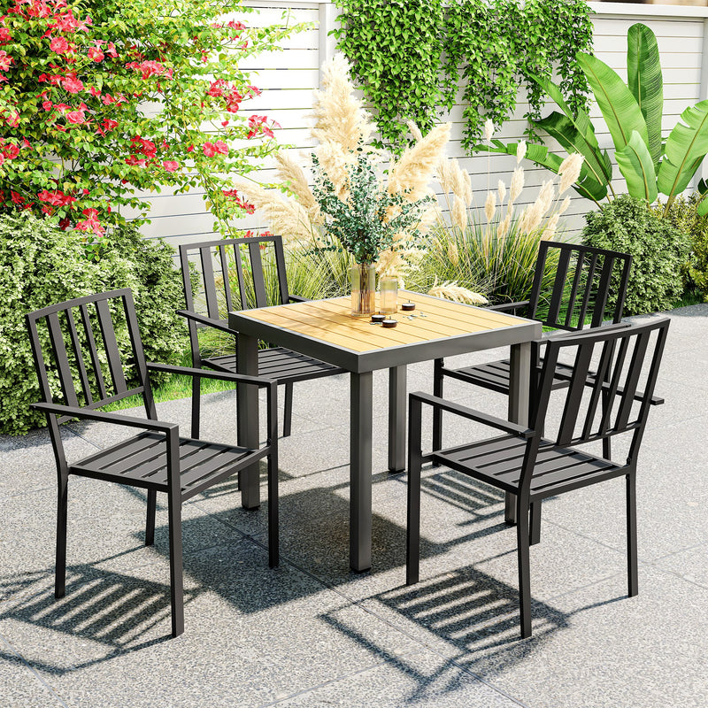 Set of 4 Black Metal Garden Chairs with Stackable Design for Outdoor Dining