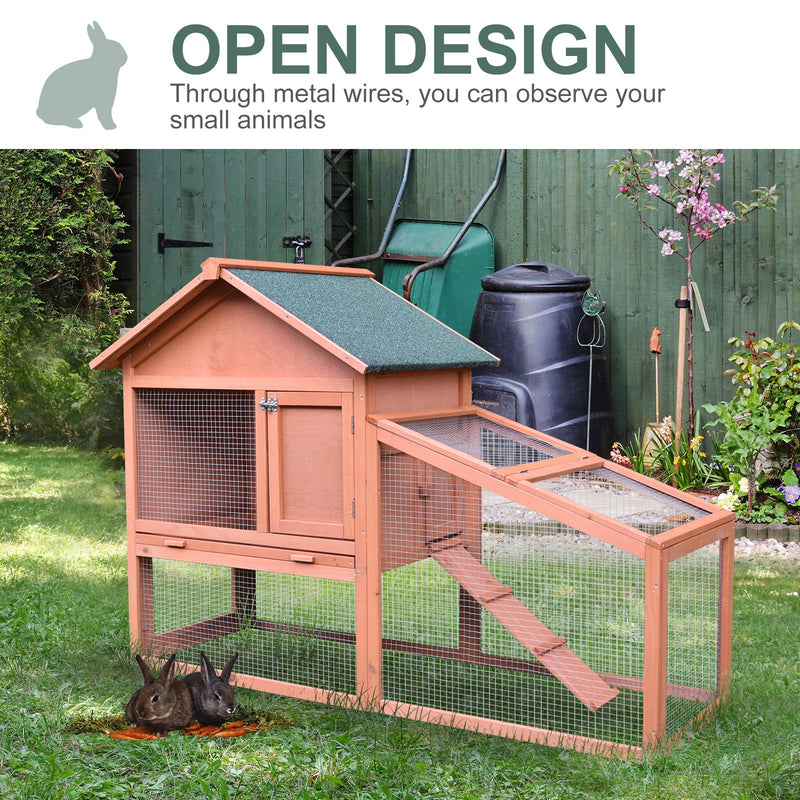 Two Level Wooden Hutch for Guinea Pigs with Slide Out Tray Ideal for Outdoors, Red and Brown