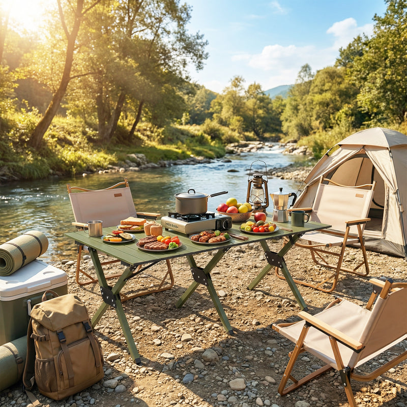Folding Camping Table for Outdoor Picnics with Waterproof Surface and Easy Storage Green