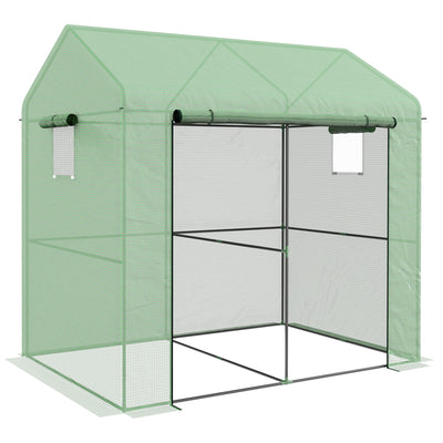 Walk In Garden Greenhouse With Roll Up Door And Mesh Windows For Plant Growth Green