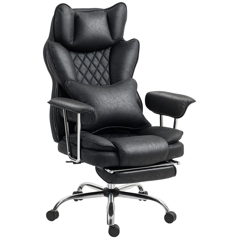 Black Reclining Office Chair With Lumbar Support Pillow For All Day Comfort