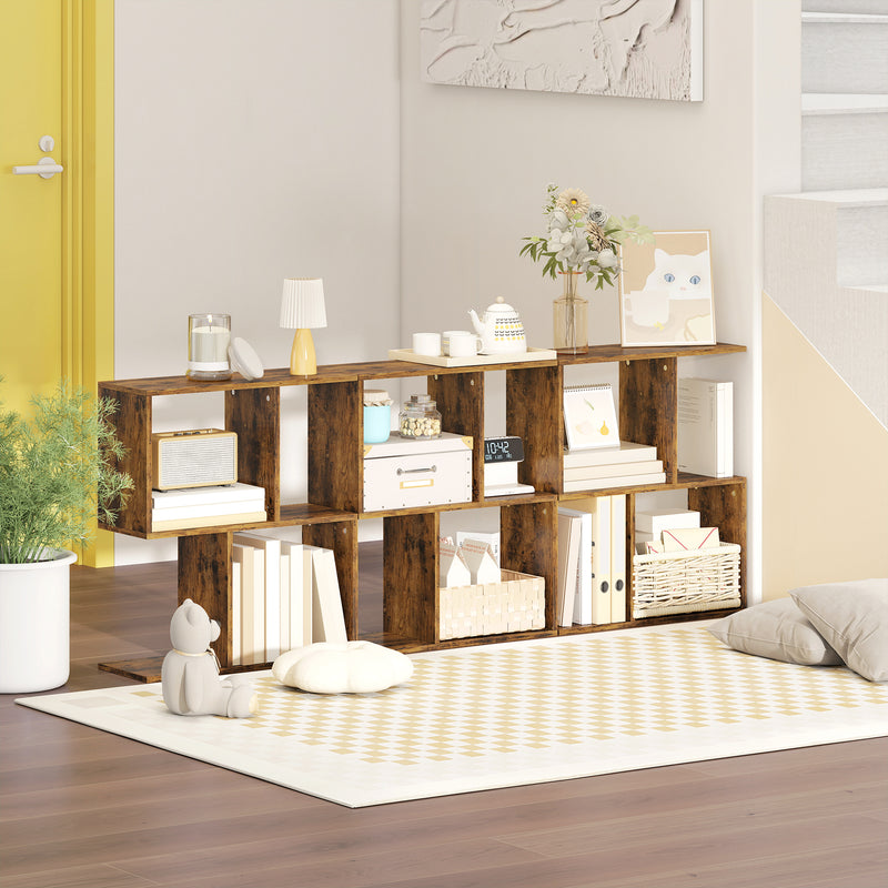 Slim S Shaped Side Table with 3 Storage Shelves Ideal for Small Spaces Rustic Brown