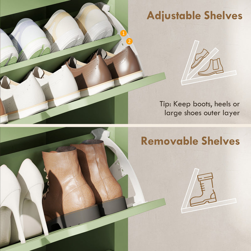 Slim Shoe Cabinet for Hallway Storage Fits 18 Pairs Easy Clean High Gloss Green AOSOM