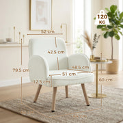 Velvet Armchair with Supportive Cushion and Sturdy Frame for Living Room or Bedroom Cream White Homcom