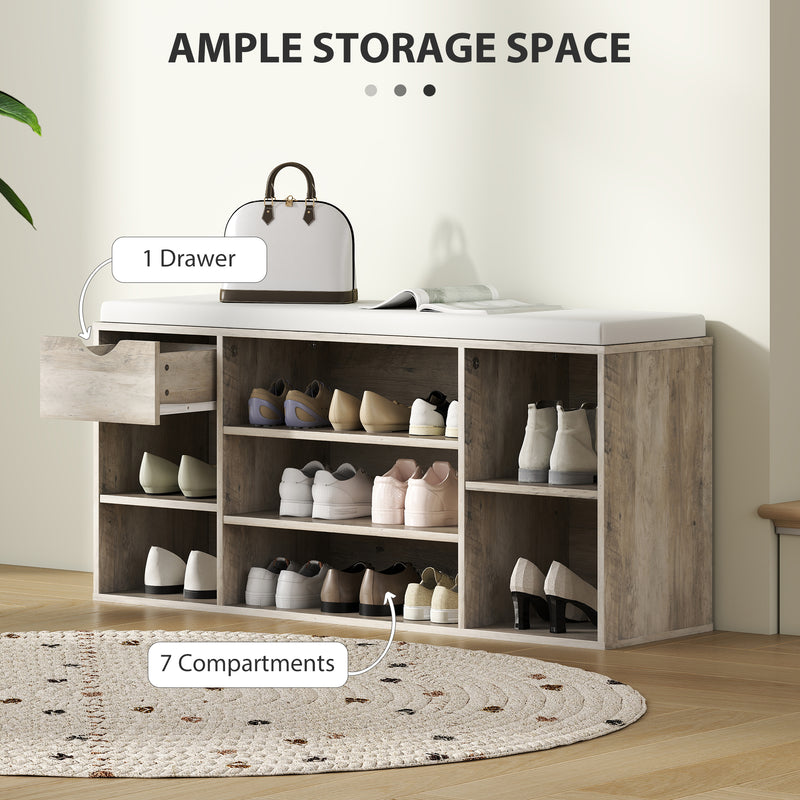 Grey Shoe Storage Bench With Cushioned Seat Ideal For Hallway Or Bedroom Organisation